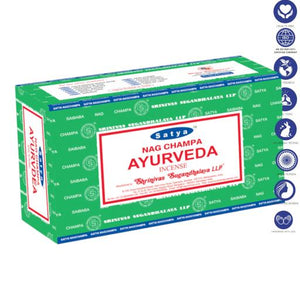 Satya "Nag Champa" Ayurveda Incense Sticks 15G 7.8" 15G /Pack 12 Packs/ Box & Total 180G