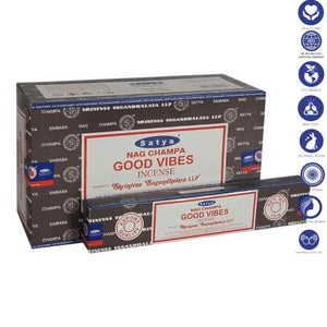 Satya "Nag Champa" Good Vibes Incense Sticks 15G 7.8" 15G/ Pack 12 Packs/ Box & Total 180G