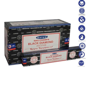 Satya "Nag Champa" Black Diamond Incense Sticks 15G 7.8" 15G /Pack 12 Packs/ Box & Total 180G