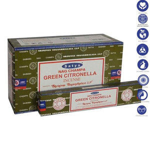 Satya "Nag Champa" Green Citronella Incense Sticks 15G 7.8" 15G /Pack 12 Packs/ Box & Total 180G