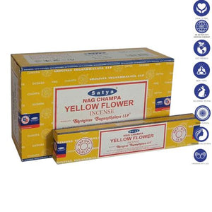 Satya "Nag Champa" Yellow Flower Incense Sticks 15G 7.8" 15G /Pack 12 Packs/ Box & Total 180G