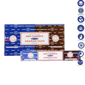 Satya "Nag Champa" Nag Champa  Arabian Oudh 16G Incense Sticks 7.8" 16G/ Pack 12 Packs/ Box & Total 192G