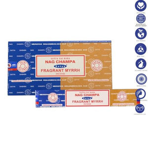 Satya "Nag Champa" Nag Champa  Fragrant Myrrh 16G Incense Sticks 7.8" 16G/ Pack 12 Packs/ Box & Total 192G