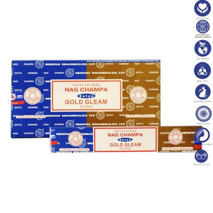 Satya "Nag Champa" Nag Champa  Gold Gleam 16G Incense Sticks 7.8" 16G/ Pack 12 Packs/ Box & Total 192G