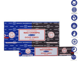 Satya "Nag Champa" Nag Champa  Good Vibes 16G Incense Sticks 7.8" 16G/ Pack 12 Packs/ Box & Total 192G