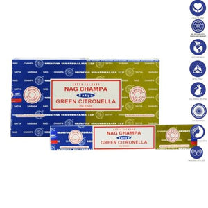 Satya "Nag Champa" Nag Champa  Green Citronella 16G Incense Sticks 7.8" 16G/ Pack 12 Packs/ Box & Total 192G