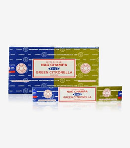 Satya "Nag Champa" Nag Champa  Green Citronella 16G Incense Sticks 16G/ Pack 12 Packs/ Box & Total 192G