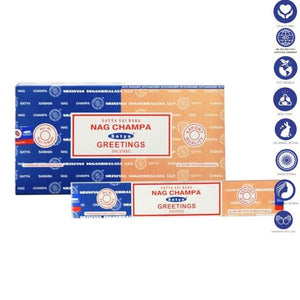 Satya "Nag Champa" Nag Champa  Greetings 16G Incense Sticks 7.8" 16G/ Pack 12 Packs/ Box & Total 192G