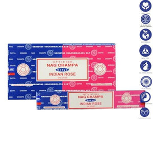 Satya "Nag Champa" Nag Champa  Indian Rose 16G Incense Sticks 7.8" 16G/ Pack 12 Packs/ Box & Total 192G