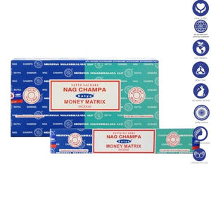 Satya "Nag Champa" Nag Champa  Money Matrix 16G Incense Sticks 7.8" 16G/ Pack 12 Packs/ Box & Total 192G