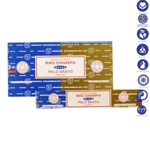 Satya "Nag Champa" Nag Champa  Palo Santo 16G Incense Sticks 7.8" 16G/ Pack 12 Packs/ Box & Total 192G