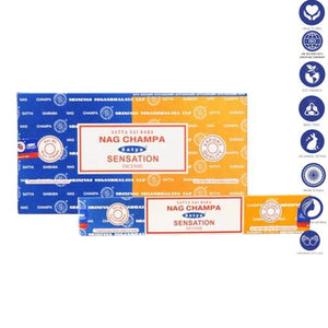 Satya "Nag Champa" Nag Champa  Sensation 16G Incense Sticks 7.8" 16G/ Pack 12 Packs/ Box & Total 192G