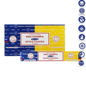 Satya "Nag Champa" Nag Champa  Seven Chakra 16G Incense Sticks 7.8" 16G/ Pack 12 Packs/ Box & Total 192G