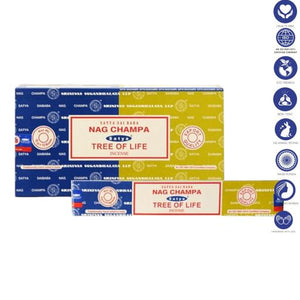 Satya "Nag Champa" Nag Champa  Tree Of Life 16G Incense Sticks 7.8" 16G/ Pack 12 Packs/ Box & Total 192G