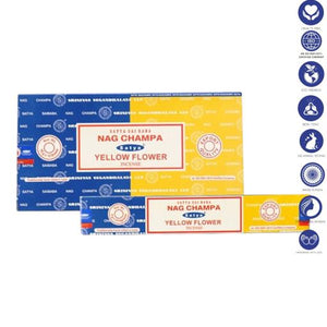 Satya "Nag Champa" Nag Champa  Yellow Flower 16G Incense Sticks 7.8" 16G/ Pack 12 Packs/ Box & Total 192G