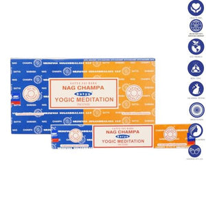 Satya "Nag Champa" Nag Champa  Yogic Meditation 16G Incense Sticks 7.8" 16G/ Pack 12 Packs/ Box & Total 192G