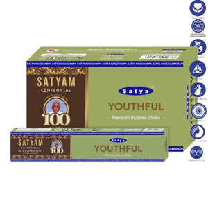 Satya "Nag Champa" Youthful Satyam Premium Incense Sticks 15G 7.8" 15G /Pack 12 Packs/ Box & Total 180G