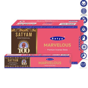 Satya "Nag Champa" Marvelous Satyam Premium Incense Sticks 15G 7.8" 15G /Pack 12 Packs/ Box & Total 180G