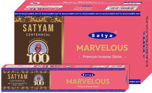 Satya "Nag Champa" Marvelous Satyam Premium Incense Sticks 15G 15G /Pack 12 Packs/ Box & Total 180G