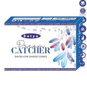 Satya "Nag Champa" Dream Catcher Backflow Incense Cones 120 Pcs 1" 10 Cones (26G Approx.)/ Pack 12 Packs/ Display Box