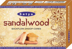 Satya "Nag Champa" Sandalwood Backflow Incense Cones 120 Pcs 10 Cones (26G Approx.)/ Pack 12 Packs/ Display Box