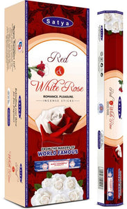 Satya "Nag Champa" Red & White Rose Incense Sticks & Burns: 45 Minutes/Stick 20 Sticks/Tube 6 Tubes/Box