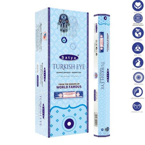 Satya "Nag Champa" Turkish Eye Incense Sticks & Burns: 45 Minutes/Stick 9" 20 Sticks/Tube 6 Tubes/Box