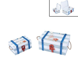 Blue Harbour Treasure Box With Lobster Set Of 2 White Navy Blue Blue Red