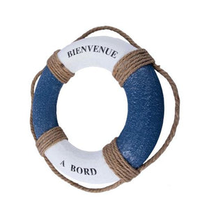 Blue Harbour Lifebuoy With Rope Bienvenue A Bord White Navy Blue