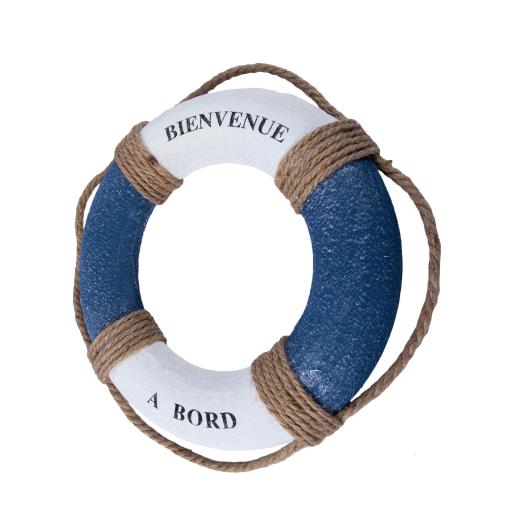 Blue Harbour Lifebuoy With Rope Bienvenue A Bord White Navy Blue