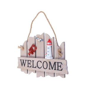 Blue Harbour Welcome Sign Lighthouse & Lobster Rustic Color