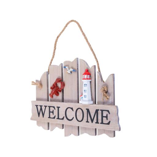 Blue Harbour Welcome Sign Lighthouse & Lobster Rustic Color