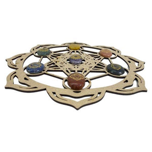 ZenN Metatron Shape Wooden Wall Logo With 7 Chakra Reiki Healing Set Light Brown