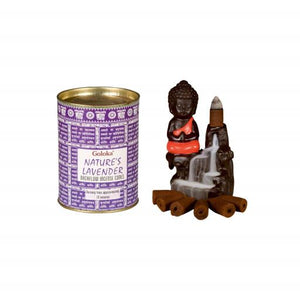 Goloka - Aid Charity while Enjoying Quality Nature'S Lavender Backflow Incense Cones 144 Pcs 24 Cones (95G Approx.)/ Tin Canister 6 Tins/ Display Box