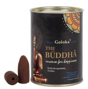 Goloka - Aid Charity while Enjoying Quality The Buddha Backflow Incense Cones 144 Pcs 1.5" 24 Cones (95G Approx.)/ Tin Canister 6 Tins/ Display Box