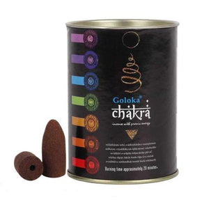 Goloka - Aid Charity while Enjoying Quality Chakra Backflow Incense Cones 144 Pcs 1.5" 24 Cones (95G Approx.)/ Tin Canister 6 Tins/ Display Box