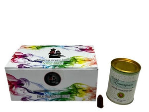 Goloka - Aid Charity while Enjoying Quality Lemon Grass Backflow Incense Cones 144 Pcs 1.5" 24 Cones (95G Approx.)/ Tin Canister 6 Tins/ Display Box