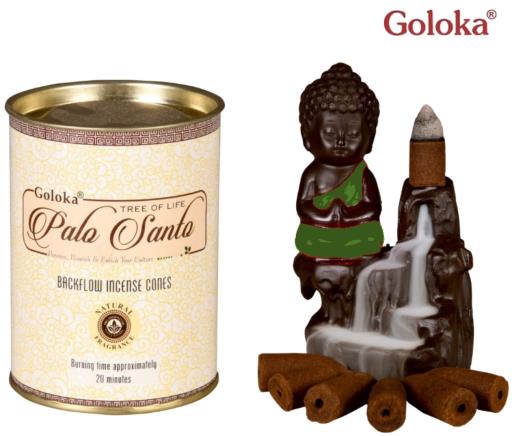 Goloka - Aid Charity while Enjoying Quality Palo Santo Backflow Incense Cones 144 Pcs 24 Cones (95G Approx.)/ Tin Canister 6 Tins/ Display Box