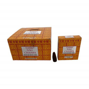 Goloka - Aid Charity while Enjoying Quality Nag Champa Backflow Incense Cones 120 Pcs 1.5" 10 Cones (37G Approx.)/ Pack 12 Packs/ Display Box