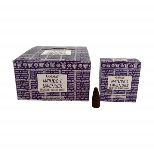 Goloka - Aid Charity while Enjoying Quality Nature'S Lavender Backflow Incense Cones 120 Pcs 10 Cones (37G Approx.)/ Pack 12 Packs/ Display Box