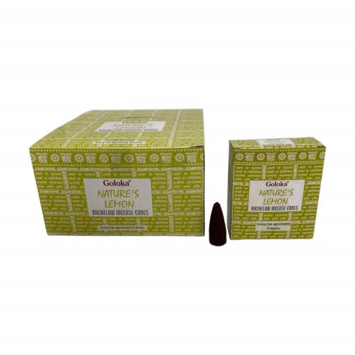 Goloka - Aid Charity while Enjoying Quality Nature'S Lemon Backflow Incense Cones 120 Pcs 10 Cones (37G Approx.)/ Pack 12 Packs/ Display Box