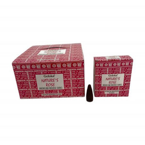 Goloka - Aid Charity while Enjoying Quality Nature'S Rose Backflow Incense Cones 120 Pcs 1.5" 10 Cones (37G Approx.)/ Pack 12 Packs/ Display Box