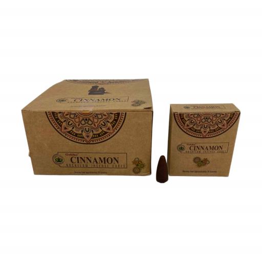 Goloka - Aid Charity while Enjoying Quality Cinnamon Backflow Incense Cones 120 Pcs 10 Cones (37G Approx.)/ Pack 12 Packs/ Display Box