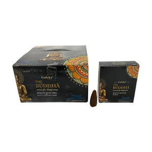 Goloka - Aid Charity while Enjoying Quality The Buddha Backflow Incense Cones 120 Pcs 1.5" 10 Cones (37G Approx.)/ Pack 12 Packs/ Display Box