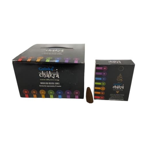 Goloka - Aid Charity while Enjoying Quality Chakra Backflow Incense Cones 120 Pcs 10 Cones (37G Approx.)/ Pack 12 Packs/ Display Box