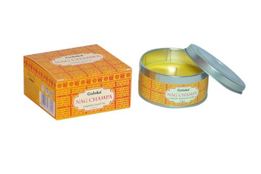 Goloka - Aid Charity while Enjoying Quality Nag Champa Travel Tin Candle 2.46Oz/ Tin With 6-10 Hour Burn Time