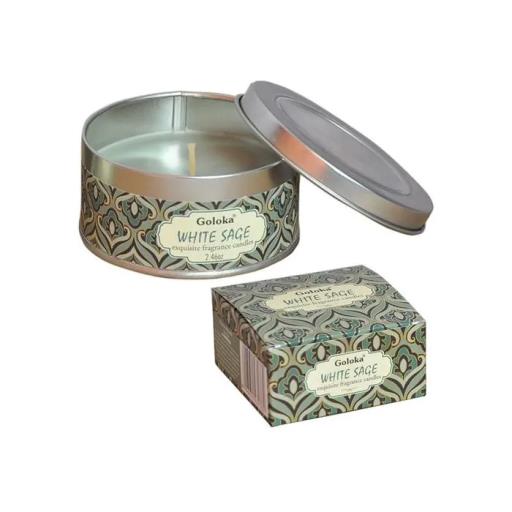 Goloka - Aid Charity while Enjoying Quality White Sage Travel Tin Candle 2.46Oz/ Tin With 6-10 Hour Burn Time