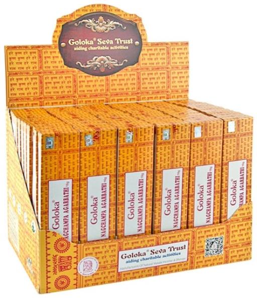 Goloka - Aid Charity while Enjoying Quality Goloka Nag Champa 16G Display 6 Doz Holds 72 Packets