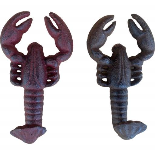 Blue Harbour Cast Iron Rustic Metallic Red & Brown Lobster Wall Mount Key Towel Hat Or Cloth Hook/Cloth Hanger Assorted 2 