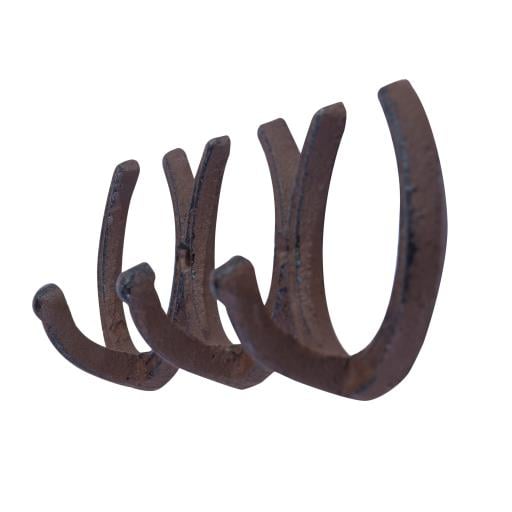 Western Flare Cast Iron Clothes Hanger Lucky Triple Horse Shoe 